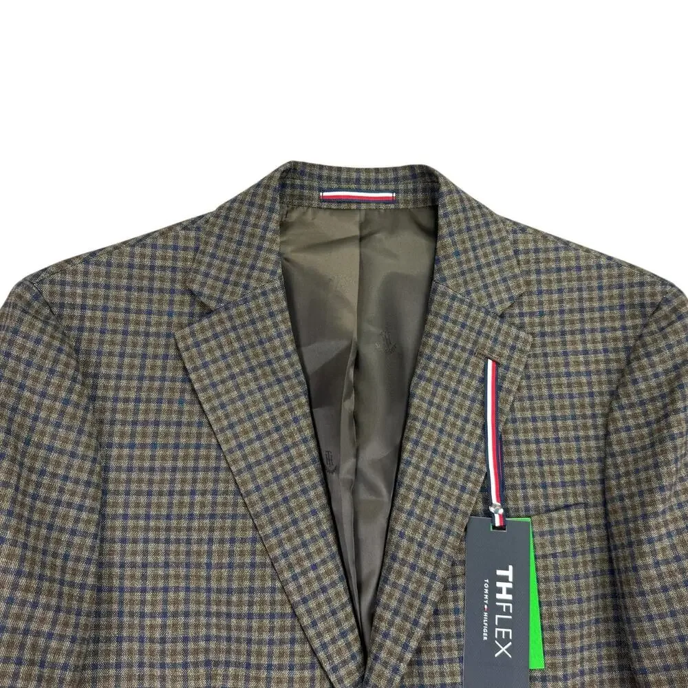 Tommy Hilfiger Mens Modern Fit Conrad Check Plaid Sport Coat Brown Blue 36S